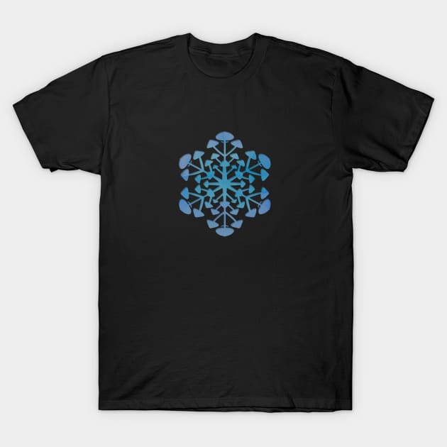 Blue Mushroom Snowflake T-Shirt by shaireproductions